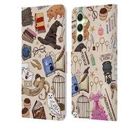 Head Case Designs Officially Licensed Harry Potter Hogwarts Pattern Deathly Hallows XXXVII Leather Book Wallet Case Cover Compatible With Samsung Galaxy A54 5G