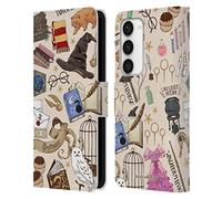 Head Case Designs Officially Licensed Harry Potter Hogwarts Pattern Deathly Hallows XXXVII Leather Book Wallet Case Cover Compatible With Samsung Galaxy S23 5G