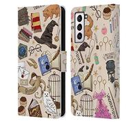 Head Case Designs Officially Licensed Harry Potter Hogwarts Pattern Deathly Hallows XXXVII Leather Book Wallet Case Cover Compatible With Samsung Galaxy S21 5G