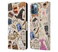 Head Case Designs Officially Licensed Harry Potter Hogwarts Pattern Deathly Hallows XXXVII Leather Book Wallet Case Cover Compatible With Apple iPhone 12 / iPhone 12 Pro