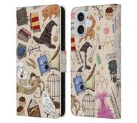 Head Case Designs Officially Licensed Harry Potter Hogwarts Pattern Deathly Hallows XXXVII Leather Book Wallet Case Cover Compatible With Apple iPhone 16