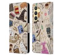 Head Case Designs Officially Licensed Harry Potter Hogwarts Pattern Deathly Hallows XXXVII Leather Book Wallet Case Cover Compatible With Samsung Galaxy S24 5G