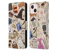 Head Case Designs Officially Licensed Harry Potter Hogwarts Pattern Deathly Hallows XXXVII Leather Book Wallet Case Cover Compatible With Apple iPhone 13