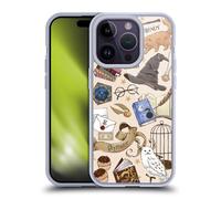 Head Case Designs Officially Licensed Harry Potter Hogwarts Pattern Deathly Hallows XXXVII Soft Gel Case Compatible With Apple iPhone 14 Pro