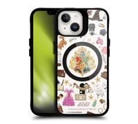 Head Case Designs Officially Licensed Harry Potter Hogwarts Pattern Magical Icons Black Shockproof Bumper Case [Military Grade Protection] Compatible with Apple iPhone 14 and Compatible with MagSafe
