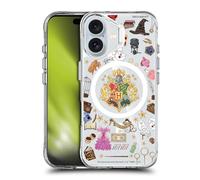 Head Case Designs Officially Licensed Harry Potter Hogwarts Pattern Magical Icons Shockproof Bumper Case [Military Grade Protection] Compatible with Apple iPhone 16 and Compatible with MagSafe