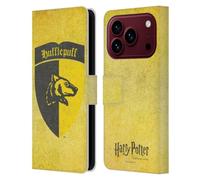 Head Case Designs Officially Licensed Harry Potter Hufflepuff Crest Sorcerer's Stone I Leather Wallet Case Compatible With Apple iPhone 18 Pro