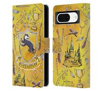 Head Case Designs Officially Licensed Harry Potter Hufflepuff Pattern Deathly Hallows XIII Leather Wallet Case Compatible With Google Pixel 8