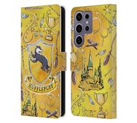 Head Case Designs Officially Licensed Harry Potter Hufflepuff Pattern Deathly Hallows XIII Leather Wallet Case Compatible With Samsung Galaxy S25 Ultra
