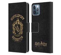 Head Case Designs Officially Licensed Harry Potter Hufflepuff Quidditch Deathly Hallows X Leather Wallet Case Compatible With Apple iPhone 12 / iPhone 12 Pro
