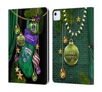 Head Case Designs Officially Licensed Harry Potter Slytherin Christmas Ornaments Leather Wallet Case Compatible With Apple iPad Air 11 2020/2022/2024/2025