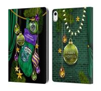 Head Case Designs Officially Licensed Harry Potter Slytherin Christmas Ornaments Leather Wallet Case Compatible With Apple iPad 10.9 2022/2025