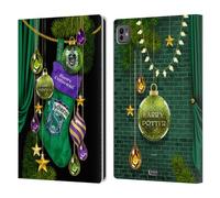 Head Case Designs Officially Licensed Harry Potter Slytherin Christmas Ornaments Leather Wallet Case Compatible With Apple iPad Pro 11 M4 2024