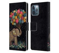 Head Case Designs Officially Licensed JK Stewart Elephant Holding Balloon Art Leather Wallet Case Compatible With Apple iPhone 12 Pro Max