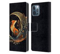 Head Case Designs Officially Licensed JK Stewart Fox On Crescent Moon Art Leather Wallet Case Compatible With Apple iPhone 12 Pro Max