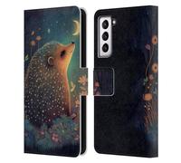 Head Case Designs Officially Licensed JK Stewart Hedgehog Looking Up At Stars Graphics Leather Wallet Case Compatible With Samsung Galaxy S21 5G