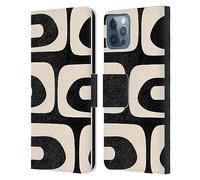 Head Case Designs Officially Licensed Kierkegaard Design Studio Modern Piquet Black Cream Retro Abstract Patterns Leather Wallet Case Compatible With Apple iPhone 12 / iPhone 12 Pro