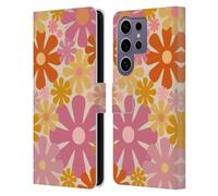 Head Case Designs Officially Licensed Kierkegaard Design Studio Pink Orange Thulian Flowers Retro Abstract Patterns Leather Wallet Case Compatible with Samsung Galaxy S25 Ultra