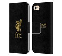 Head Case Designs Officially Licensed Liverpool Football Club Gold Logo On Black Liver Bird Leather Book Wallet Case Cover Compatible With Apple iPhone 7/8 / SE 2020 & 2022