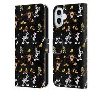 Head Case Designs Officially Licensed Looney Tunes Black Patterns Leather Wallet Case Compatible With Apple iPhone 16 Plus