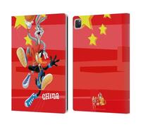 Head Case Designs Officially Licensed Looney Tunes China Bugs Bunny & Daffy Flag Graphics 1 Leather Wallet Case Compatible With Apple iPad Pro 12.9 2020/2021/2022
