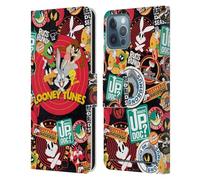 Head Case Designs Officially Licensed Looney Tunes Sticker Collage Graphics and Characters Leather Wallet Case Compatible With Apple iPhone 12 / iPhone 12 Pro