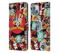 Head Case Designs Officially Licensed Looney Tunes Sticker Collage Graphics and Characters Leather Wallet Case Compatible With Apple iPhone 14