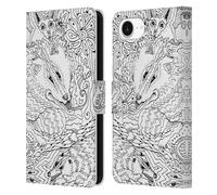 Head Case Designs Officially Licensed Mad Dog Art Gallery Fox World B&W Doodle Leather Wallet Case Compatible With Apple iPhone 16e