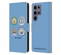 Head Case Designs Officially Licensed Manchester City Man City FC 125 Years Historic Crest Evolution Leather Wallet Case Compatible with Samsung Galaxy S25 Ultra