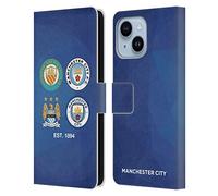 Head Case Designs Officially Licensed Manchester City Man City FC 1894 Navy Blue Geometric Historic Crest Evolution Leather Wallet Case Compatible With Apple iPhone 14 Plus