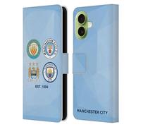 Head Case Designs Officially Licensed Manchester City Man City FC 1894 Sky Blue Geometric Historic Crest Evolution Leather Wallet Case Compatible With Apple iPhone 17