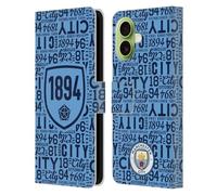 Head Case Designs Officially Licensed Manchester City Man City FC 1894 Sky Blue Patterns Leather Wallet Case Compatible With Apple iPhone 17