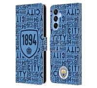 Head Case Designs Officially Licensed Manchester City Man City FC 1894 Sky Blue Patterns Leather Wallet Case Compatible With Samsung Galaxy A16 5G