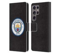 Head Case Designs Officially Licensed Manchester City Man City FC Black Full Colour Badge Leather Wallet Case Compatible With Samsung Galaxy S24 Ultra 5G