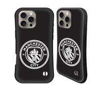 Head Case Designs Officially Licensed Manchester City Man City FC Black White Outline Badge Hybrid Case Compatible With Apple iPhone 16 Pro Max