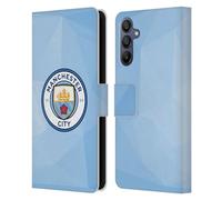 Head Case Designs Officially Licensed Manchester City Man City FC Blue Full Colour Badge Geometric Leather Wallet Case Compatible With Samsung Galaxy A15