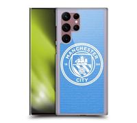 Head Case Designs Officially Licensed Manchester City Man City FC Blue Tile White Mono Badge Pixels Hard Back Case Compatible With Samsung Galaxy S22 Ultra 5G