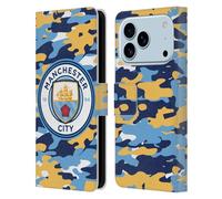Head Case Designs Officially Licensed Manchester City Man City FC Club Badge Camou Leather Wallet Case Compatible With Apple iPhone 17 Pro