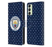 Head Case Designs Officially Licensed Manchester City Man City FC Dark Blue Patterns Leather Wallet Case Compatible With Samsung Galaxy A14 5G
