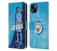 Head Case Designs Officially Licensed Manchester City Man City FC Gabriel Jesus 2021/22 First Team Leather Wallet Case Compatible With Apple iPhone 15 Plus