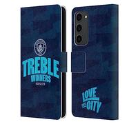 Head Case Designs Officially Licensed Manchester City Man City FC Graphics 2023 Treble Winners Leather Wallet Case Compatible With Samsung Galaxy S23+ 5G