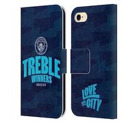 Head Case Designs Officially Licensed Manchester City Man City FC Graphics 2023 Treble Winners Leather Wallet Case Compatible With Apple iPhone 7/8 / SE 2020 & 2022