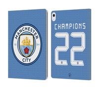 Head Case Designs Officially Licensed Manchester City Man City FC Home Kit 2021/22 Premier League Champions Leather Wallet Case Compatible With Apple iPad Air 13 2024/2025