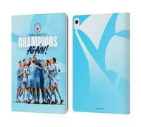Head Case Designs Officially Licensed Manchester City Man City FC Team Huddle Poster 2021/22 Premier League Champions Leather Wallet Case Compatible With Apple iPad Air 13 2024/2025