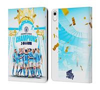 Head Case Designs Officially Licensed Manchester City Man City FC Team Poster 2023 Champions Leather Wallet Case Compatible With Apple iPad 10.9 2022/2025