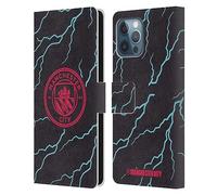 Head Case Designs Officially Licensed Manchester City Man City FC Third 2023/24 Badge Kit Leather Wallet Case Compatible With Apple iPhone 12 Pro Max