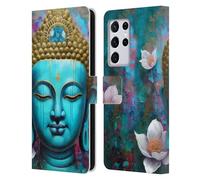 Head Case Designs Officially Licensed Mark Ashkenazi Face Lotus Buddha Leather Wallet Case Compatible With Samsung Galaxy S21 Ultra 5G