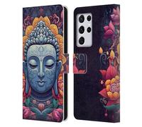 Head Case Designs Officially Licensed Mark Ashkenazi Floral Buddha Leather Wallet Case Compatible With Samsung Galaxy S21 Ultra 5G