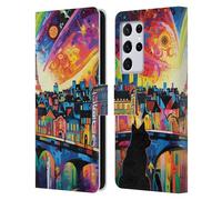 Head Case Designs Officially Licensed Michael David Ward Cat In Midnight Paris Psychedelic Art Leather Wallet Case Compatible With Samsung Galaxy S21 Ultra 5G