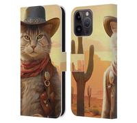 Head Case Designs Officially Licensed Michael David Ward Kitty Cowboy Animals Leather Wallet Case Compatible With Apple iPhone 15 Pro Max